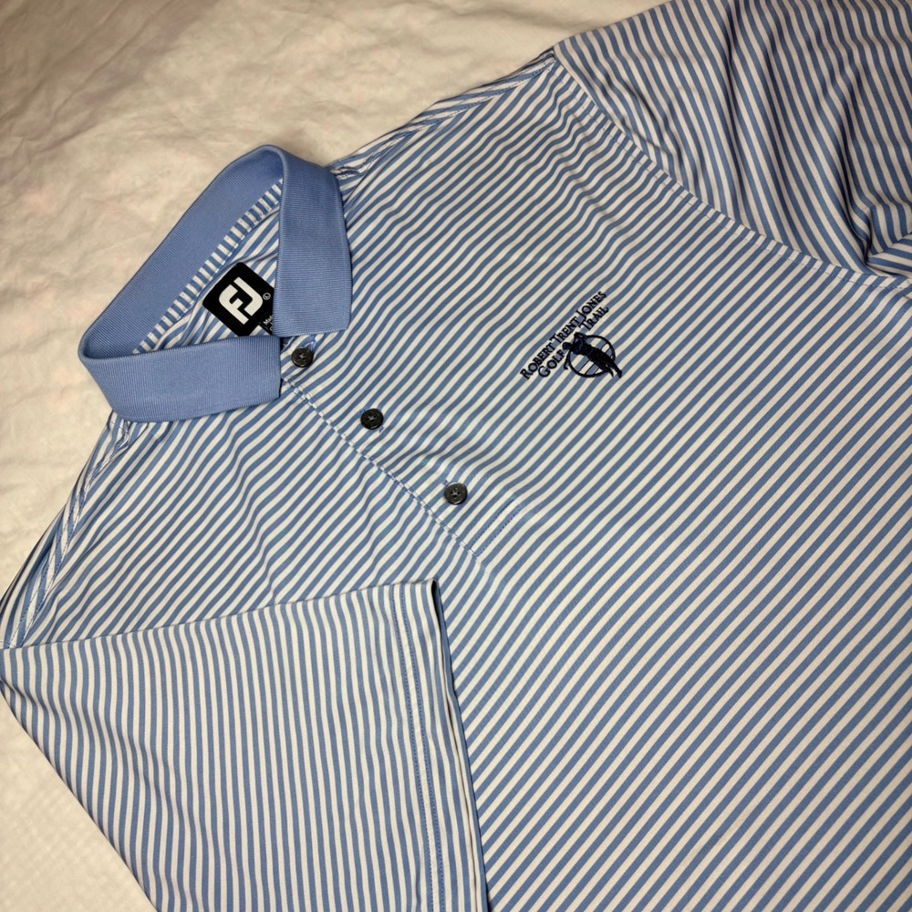 FootJoy Robert Trent Jones Golf Trail Blu Striped Polo Shirt Blue White Size L